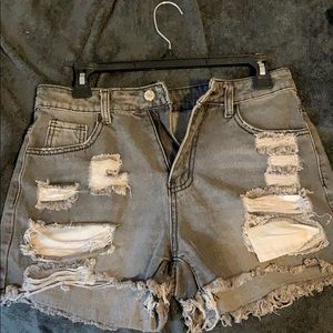 Distressed denim shorts